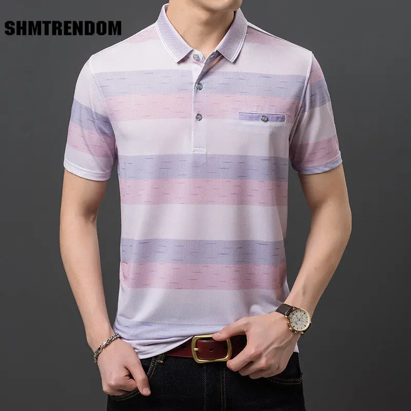 

SHMTRENDOM Новая модная свободная Мужская рубашка-поло, синяя тонкая летняя рубашка-поло, уличная мода, Мужская одежда, уличные топы, одежда