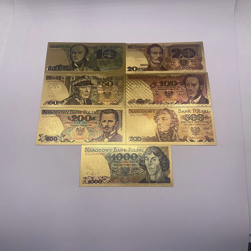Новый 7 дизайнов цветной золотой фольги польский банкнот 10 20 50 100 200 500 1000 злотых для партриотизма польская коллекция ремесел