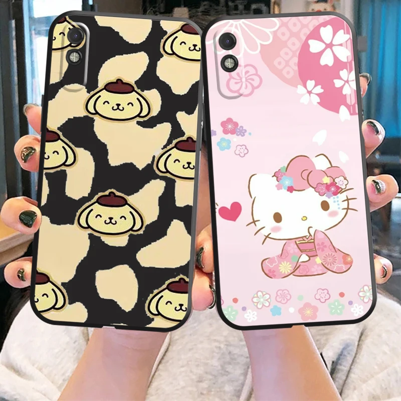

Милый чехол Hello Kitty для телефона Xiaomi Redmi 7 8 9 9A 9C 9T Note 9 9T 9S 10 10 Pro 10S, жидкий силиконовый чехол, черный мягкий чехол
