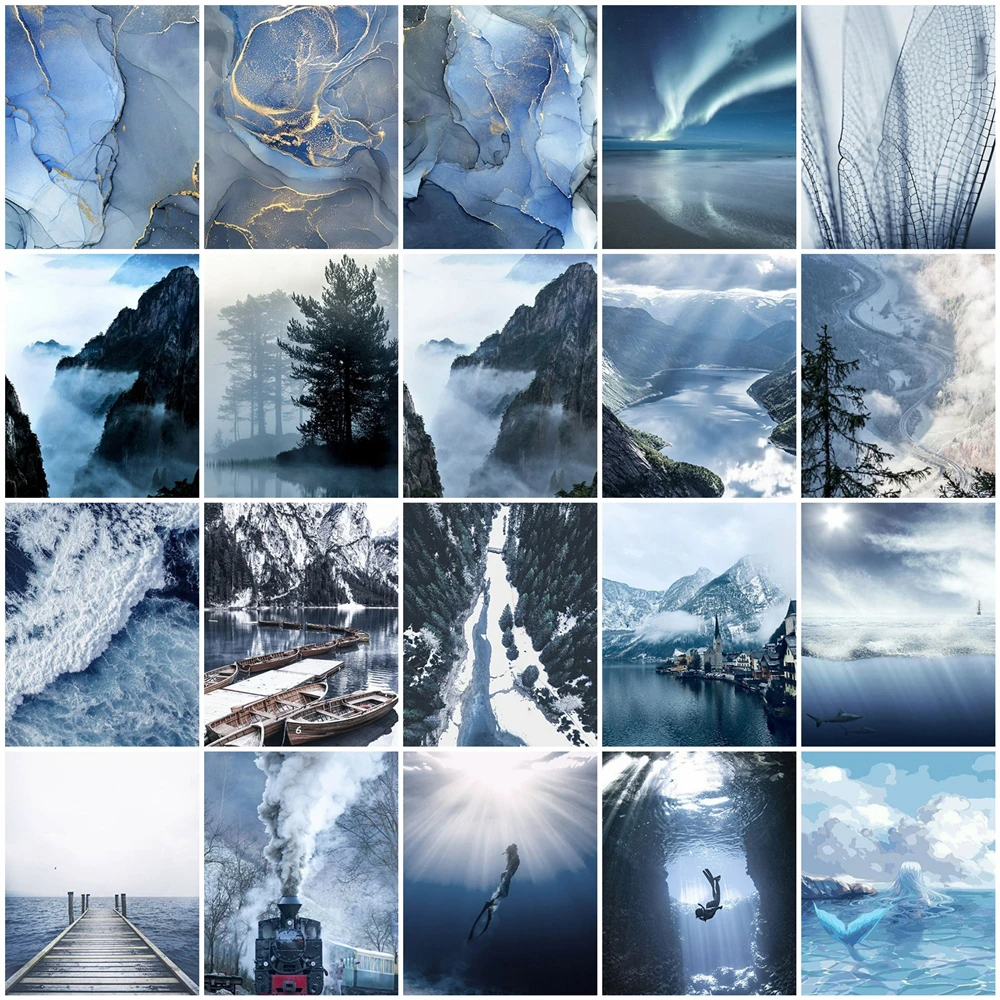 

Искусственный ландшафт, озер, рисунок на холсте, ручная роспись, подарок «сделай сам», фотография горного дерева