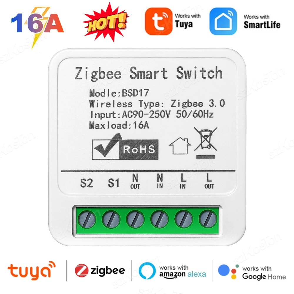 

SZKOSTON ZigBee3.0 умный выключатель 16A