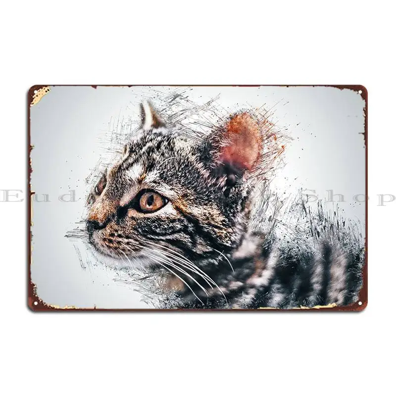 

Cat Cute Illustration Metal Plaque Poster Wall Mural Funny Printed Rusty Pub Plates Tin Sign Poster