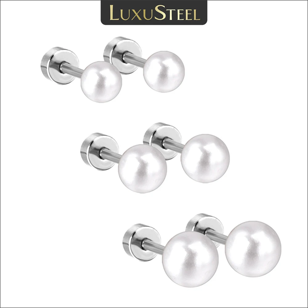 Серьги-гвоздики LUXUSTEEL 3 парт/Лот, цвет белый, для женщин и девушек, из нержавеющей стали, с винтом на спине, свадебные, размер 4/5/6 мм