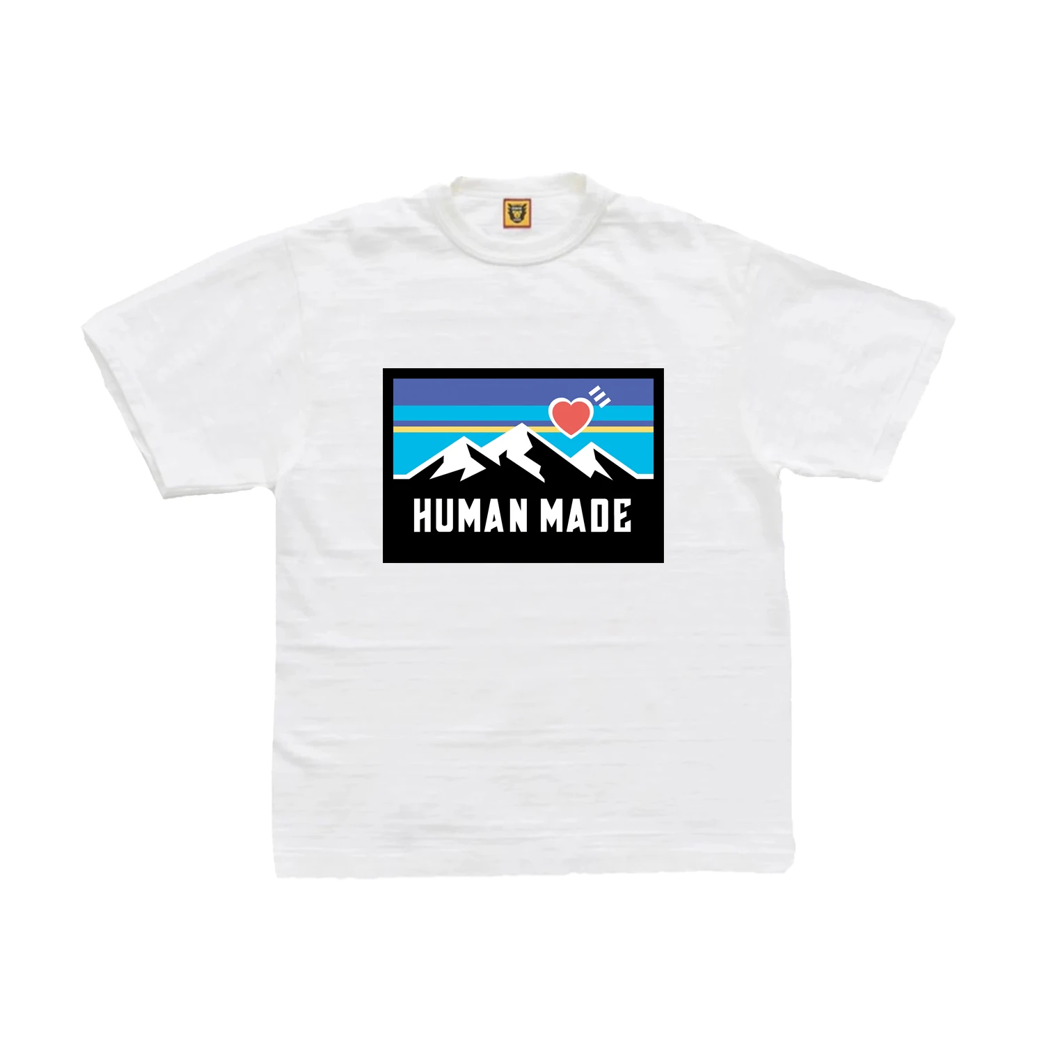 

2022 Human Made Flax Cotton T-Shirt Snow Mountain Cartoon Print Summer Loose Casual Round Neck Short Sleeves T Shirt TX416