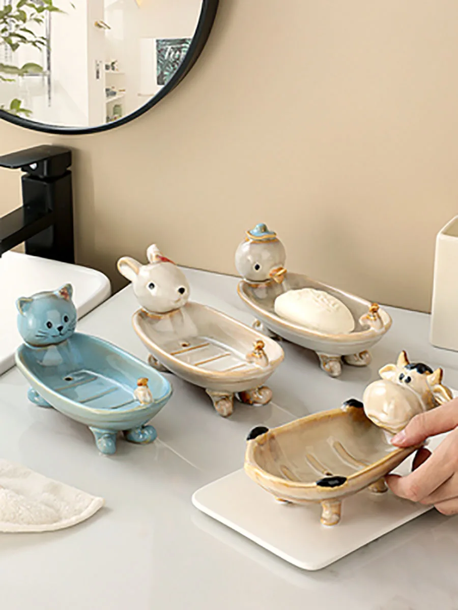 

Ceramic Cartoon Pattern Household Kitchen Gadgets Soap Dish Holders Organizer Plates Bathroom Storage Box Tray For Kids Children
