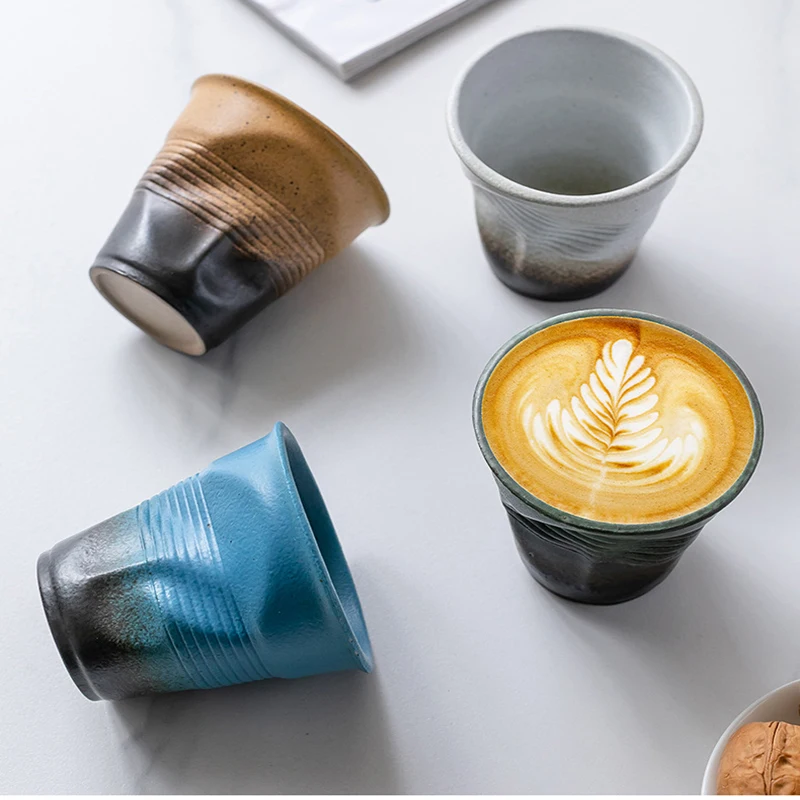 

Irregular Twisted Shape Cup Kiln Change Ceramic Coffee Tea Cup with Handle Polychromatic Creative Pottery Mugs Coffee Cups Retro