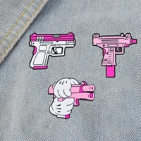 creative cartoon pink pistol enamel pin cute pistol shape metal brooch clothes backpack fashion jewelry gift accessories
