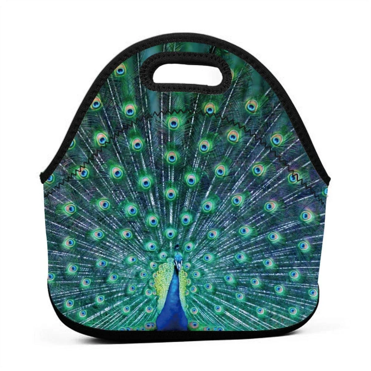 

Peacock Feather Neoprene Lunch Tote Reusable Insulated Thermal Lunch Bag Small Neoprene Lunch Box Carry Case Handbags Tote