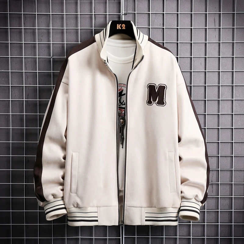 Patchwork Bomber Coats Spring Autumn Sportswear Varsity Jacket Embroidered Zip Coats Baseball Jackets for Men
