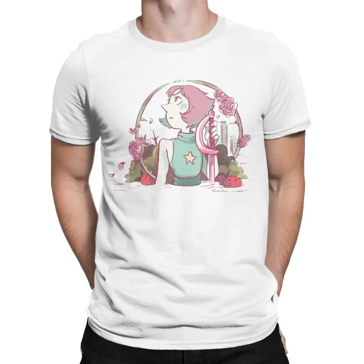 Strawberry Field Steven Universe Men T Shirt Rose Quartz Unique Tee Shirt Short Sleeve Round Collar T-Shirts Cotton Clothes