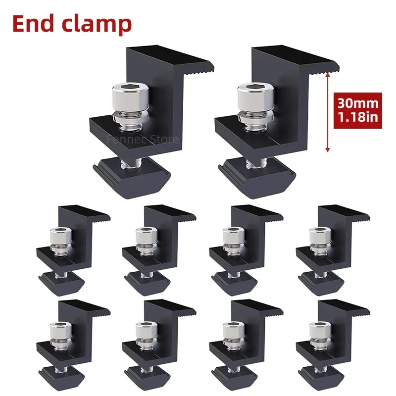 30 мм/35 мм солнечные модули, крепежный кронштейн для фотоэлектрических систем, концевой зажим, средний зажим, 4/10/20 шт., монтажная рейка, аксессуары для крепления фотоэлектрических солнечных панелей