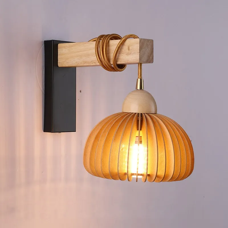 Modern Pumpkin Wooden Wall Lamps LED Minimalist Wall Sconce For Bedroom Bedside B&B Study Living Room Home Decor Lighting Luster