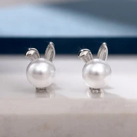 cute rabbit ear imitation pearl stud earrings for women engagement wedding jewelry accessories girl gift fashion women earrings