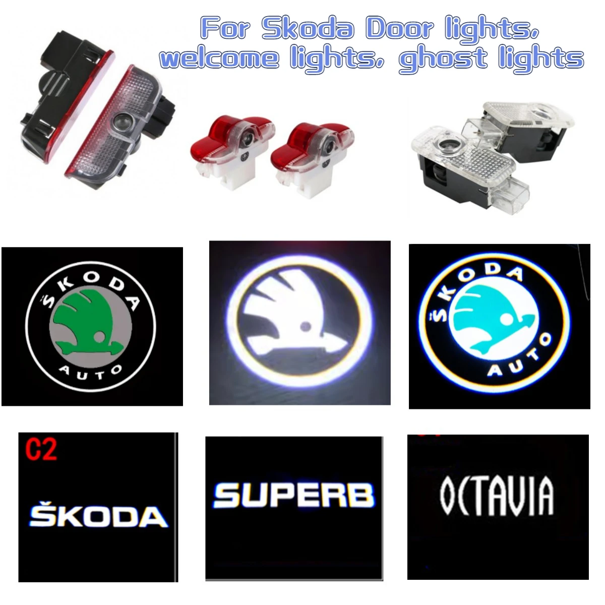 

2pcs For Skoda Superb Roomster Febia Octavia A5 A7 Octavia 2 3 VRS Laser Projector Ghost Light Car LED Door logo Welcome Light