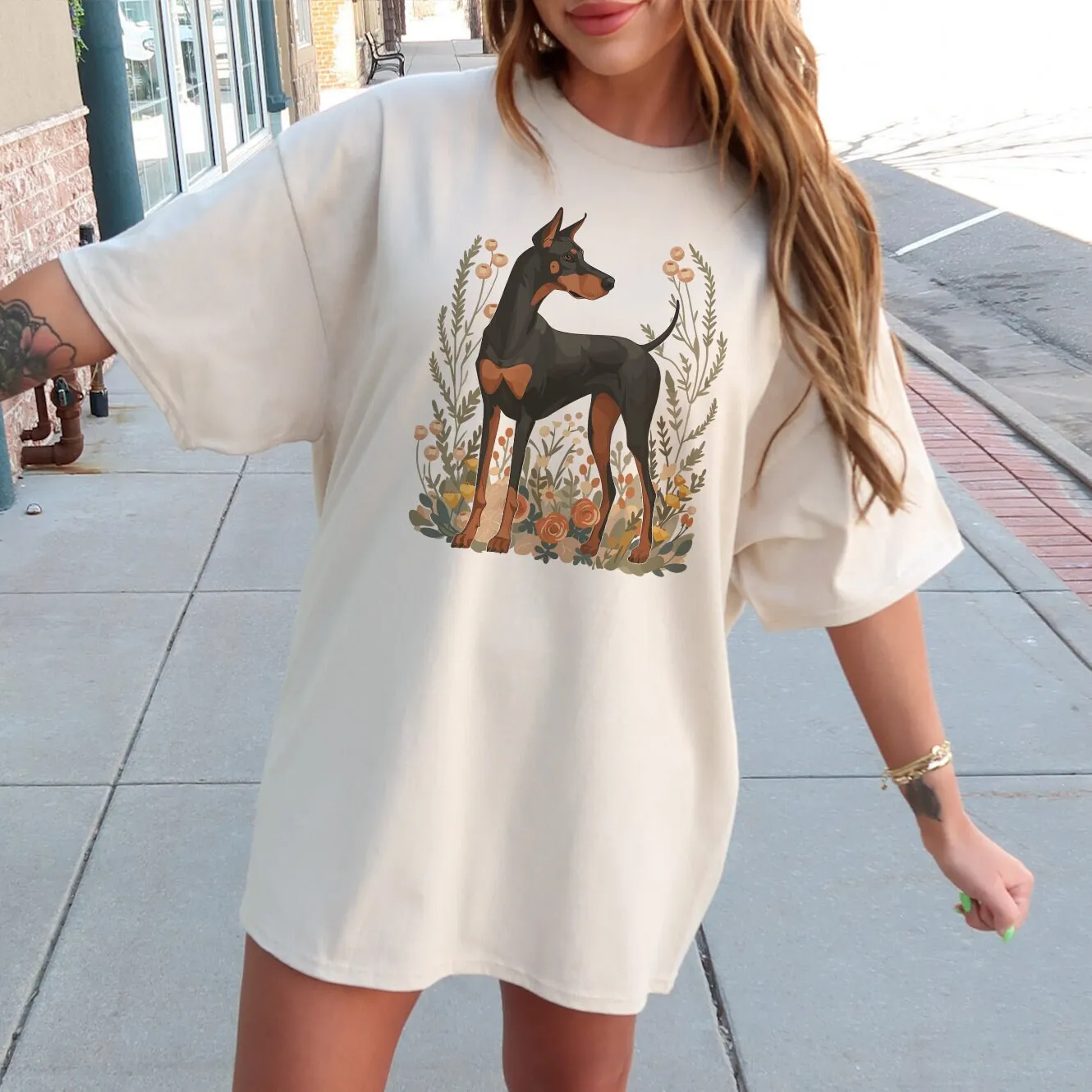 Футболка Dobermann Doberman S Mom Floral Dog Lover Mama Cottage Core Одежда Ботаническая