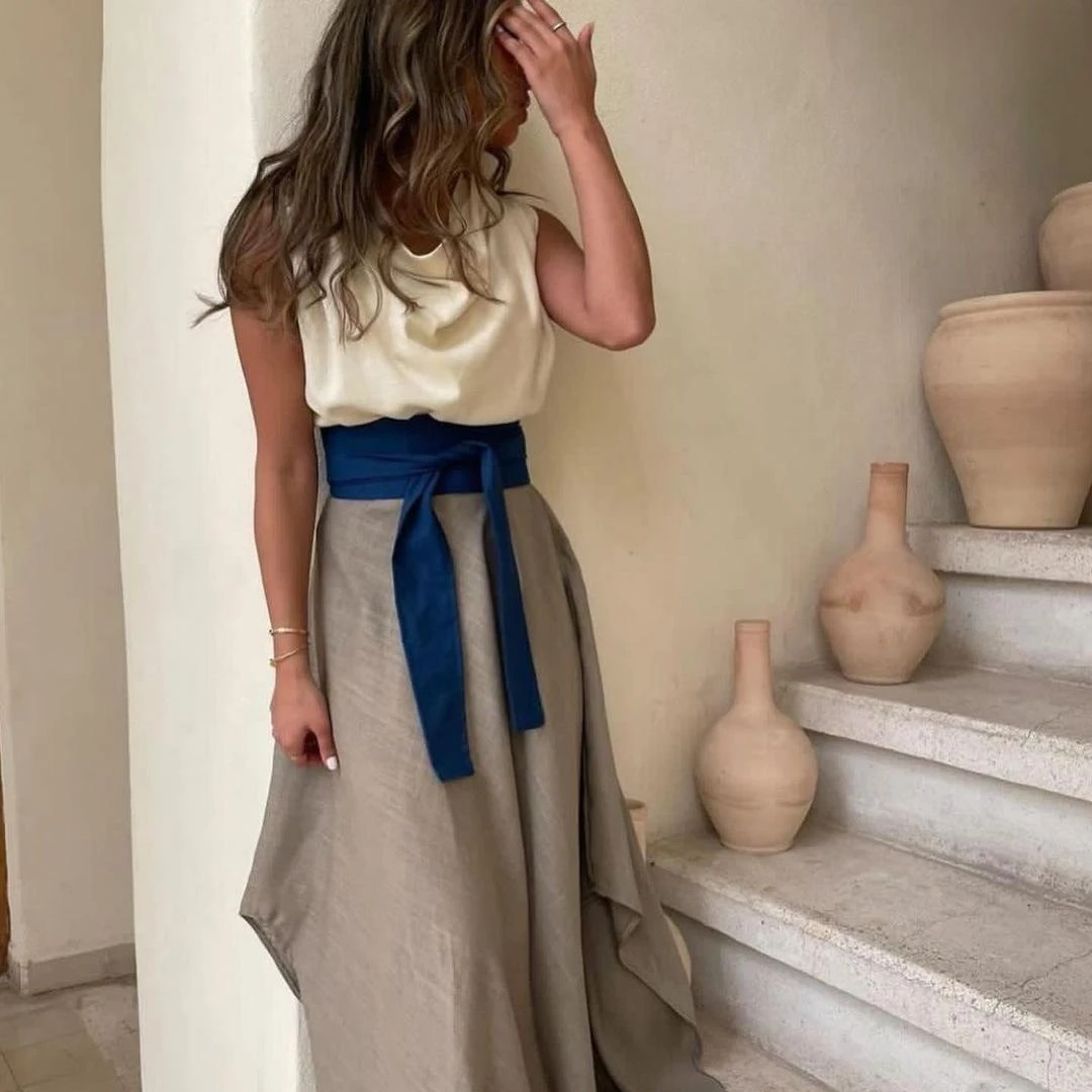 Фото Meetlove Customized Sleeveless Prom Dresses O-Neck Ankle-Length Stain Belt Zipper Up Wedding Party Women A-Line Grace 2023 №3