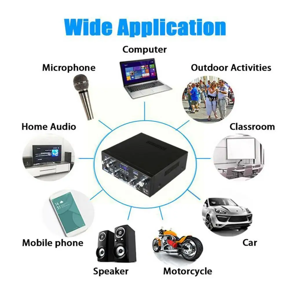 

Bluetooth Usb Flash Drive Digital Amplifier 2-channel Hi-fi Stereo Stereo Amplifier For Home Karaoke Fm Usb Amp Remote Cont J3f4