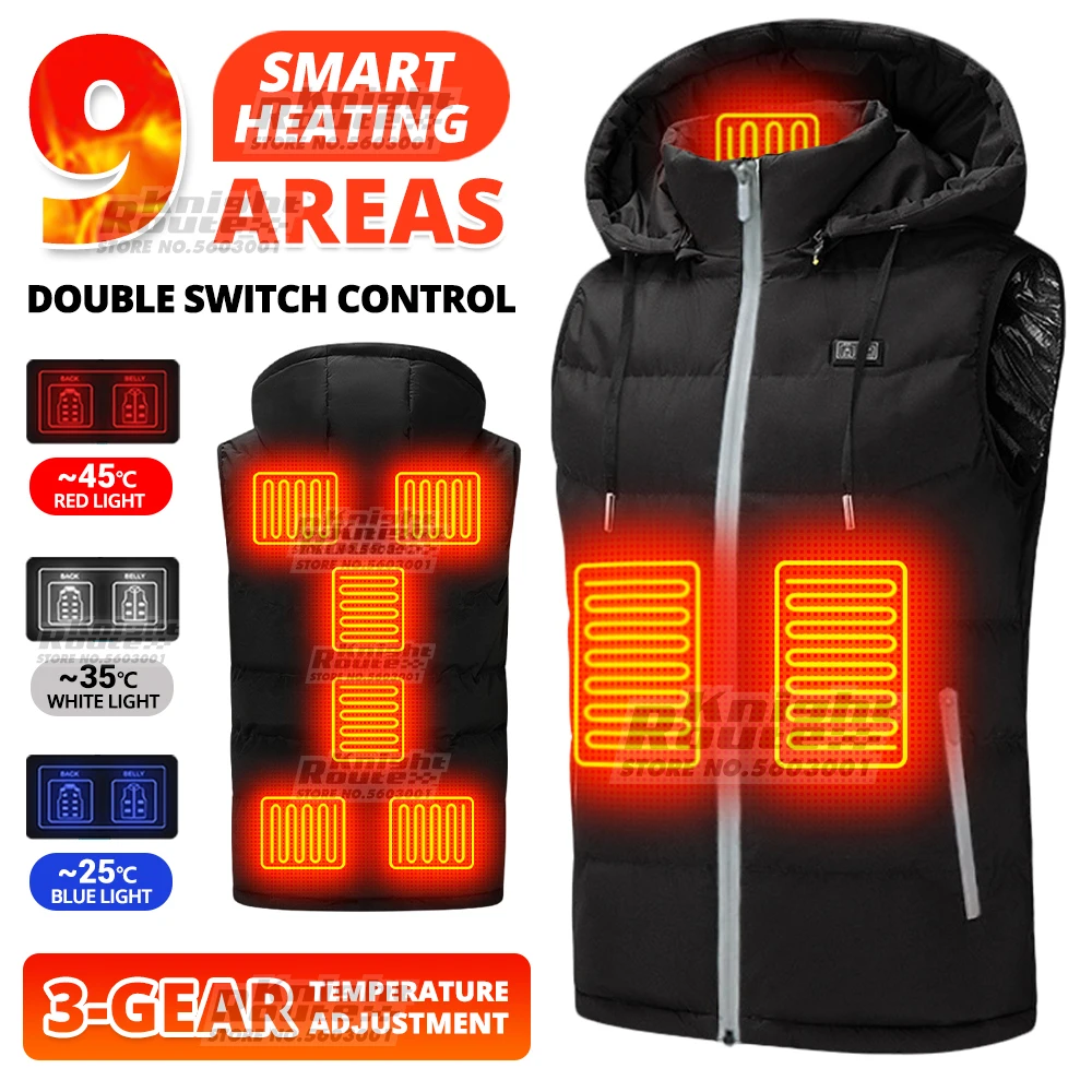 

Самонагревающийся жилет, 9 областей, обогреватель тела, Женская Теплая мужская куртка с питанием от USB, жилет с подогревом для мужчин, термал...