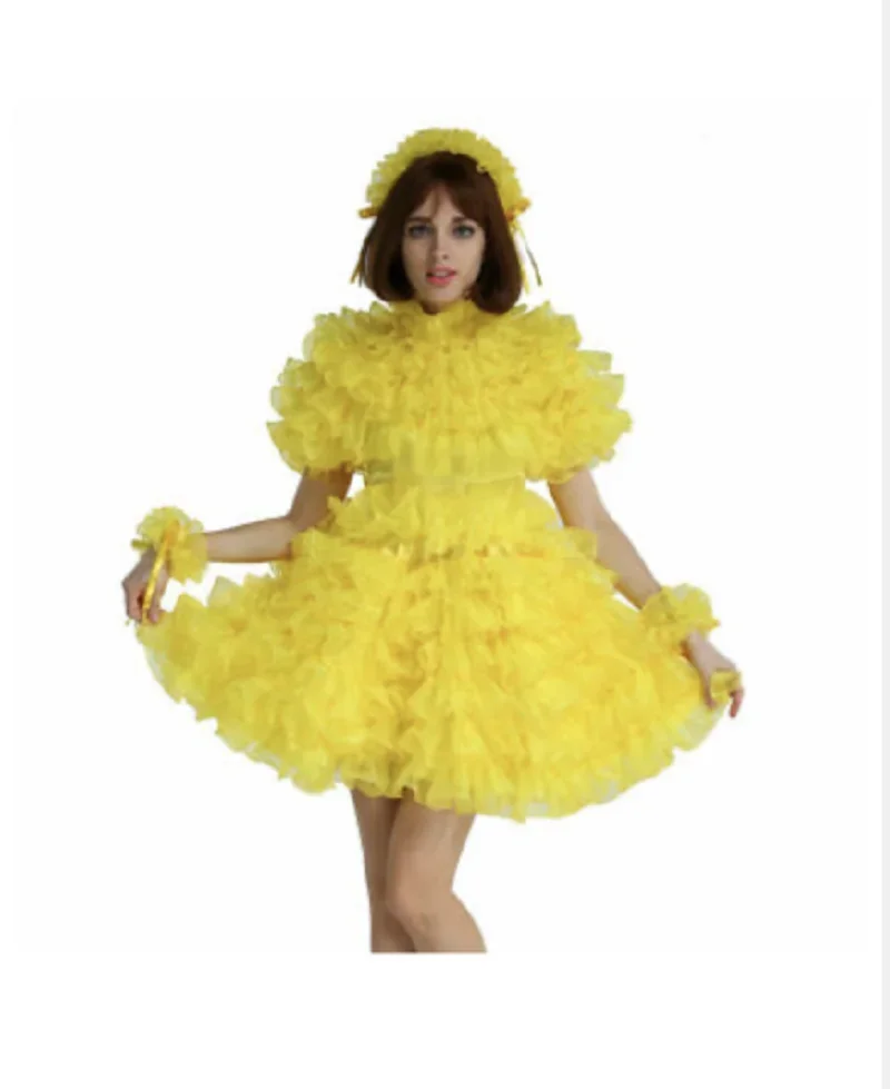 Совершенно новое желтое милое платье горничной для косплея в стиле ретро