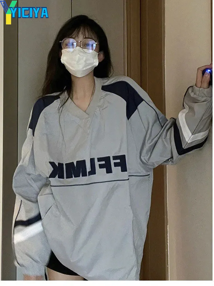 

Толстовка с капюшоном y2k, одежда, американская новинка, свитшоты с V-образным вырезом и капюшоном, зимний утепленный женский свитер с длинными рукавами, 2023