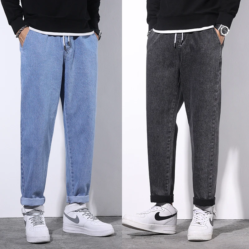 

2023 Fashion Jeans for Men Straight Fit Casual Elastic Waist Denim Pants Spring Autumn Winter Male Trousers Plus Size