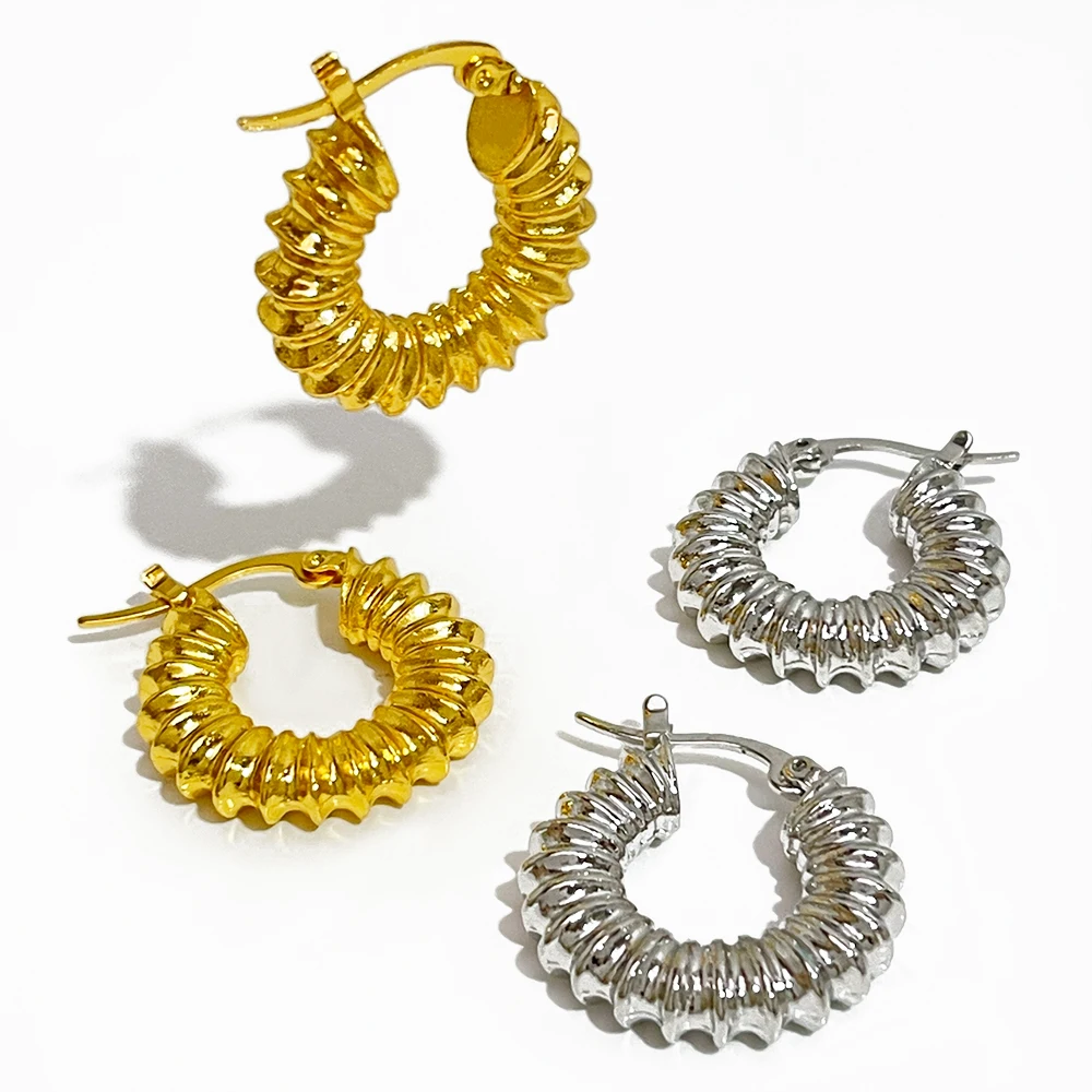 

Peri'sBox Minimalist Gold Color Waved Tube Hoop Earrings For Women Geometric Chunky Thick Textured Huggie Earring