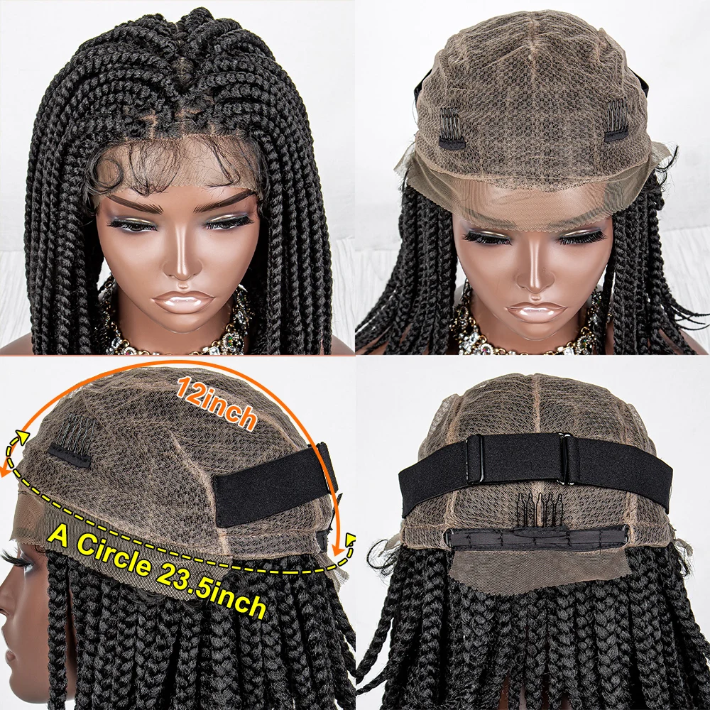 14 Inches Short Bob Braided Wigs Synthetic Full Lace Wigs for Black Women Knotless Box Braids Synthetic Lace Front Wigs images - 6