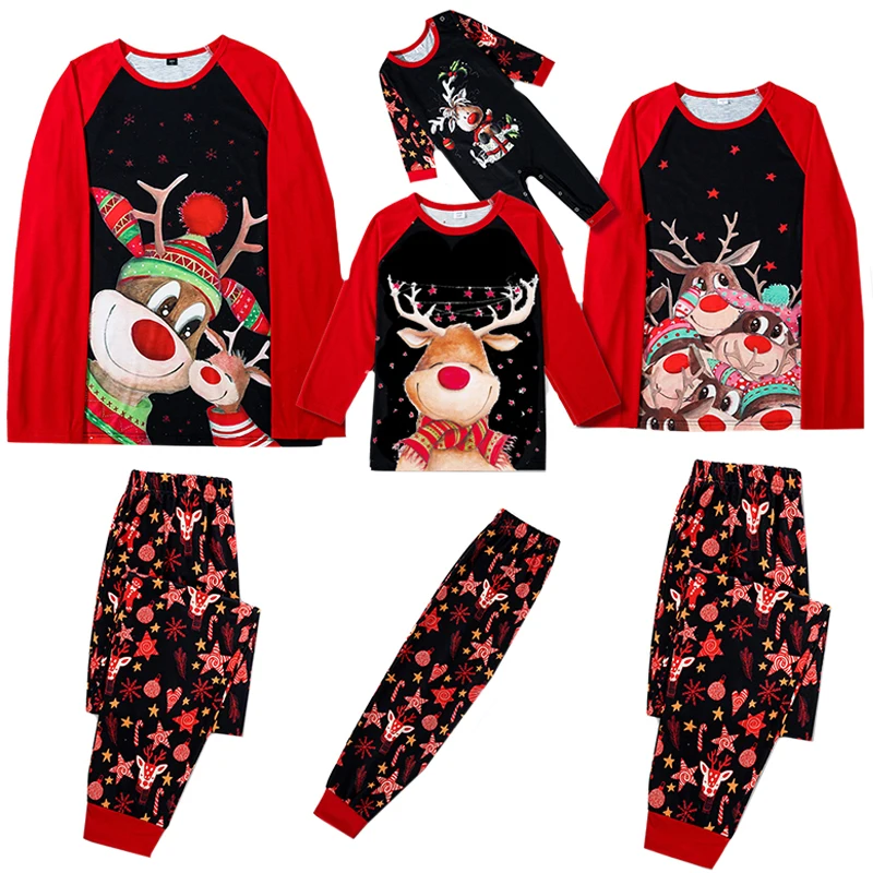 

Рождественская семейная одежда для мамы, отца, детей, одинаковые наряды, повседневный пижамный комплект с принтом оленя, одежда для сна, Рож...