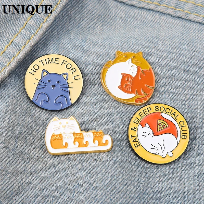 

Cute Cat Enamel Brooch Fashion No Time For You Lazy Cat Pizza Cat Mother Badge Couple Cat Punk Dress Lapel Pin Jewelry Gift 2022