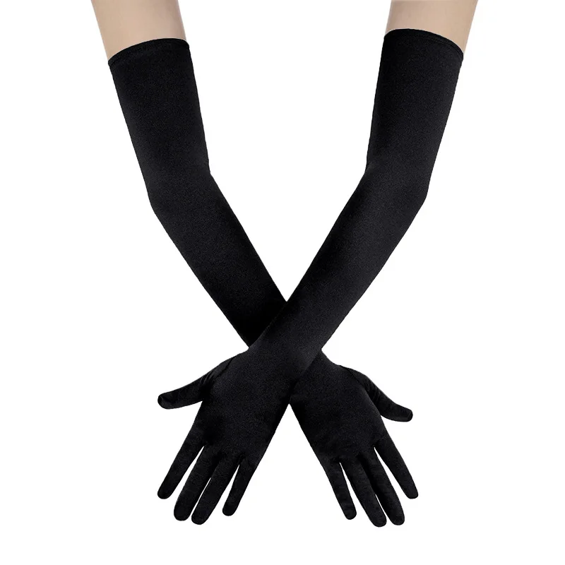 

Long Extra Satin Full Finger Wedding Gloves Flapper Prom Opera Evening Party Mittens 2023