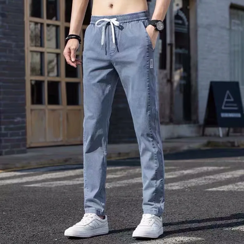 Ice Silk Jeans Men's Summer Loose Straight Korean Pants Sports Casual Trousers Men's Spring and Autumn Jeans Streetwear Men