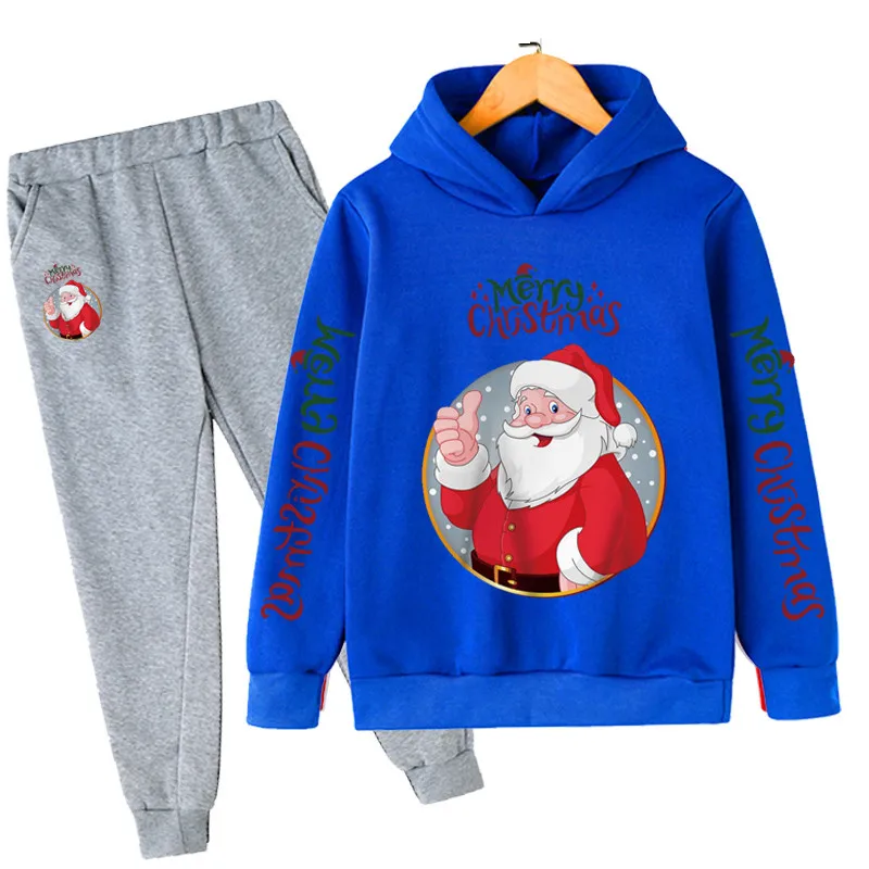 Santa Claus New 3-12 Years Old Hoodies Sets Autumn And Spring Boys Girls Sweatshirts Trousers 2pcs Outfits Merry Christmas Suits