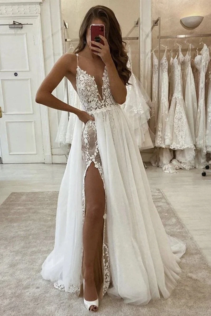 

Ashely Alsa Sexy High Split Party Dresses V Neck Lace Long Women Formal Occasion Dress Prom Gown Evening Vestidos Para Muje
