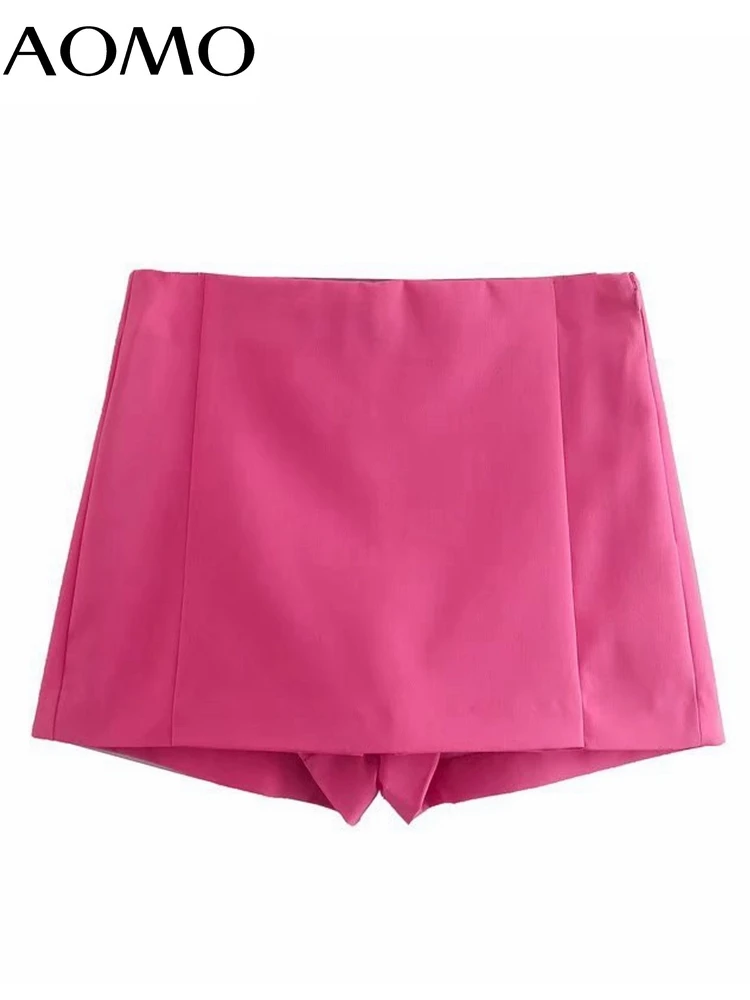 

AOMO Women Vintage Hotpink Skirt Shorts Zipper Pockets Female Retro Casual Shorts Pantalones 6P51A