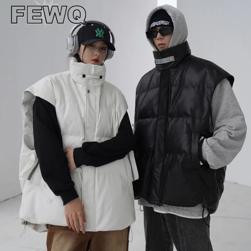 

Мужской однобортный жилет FEWQ, с отложным воротником и надписью, Повседневная зимняя парная куртка, 24B375, 2022