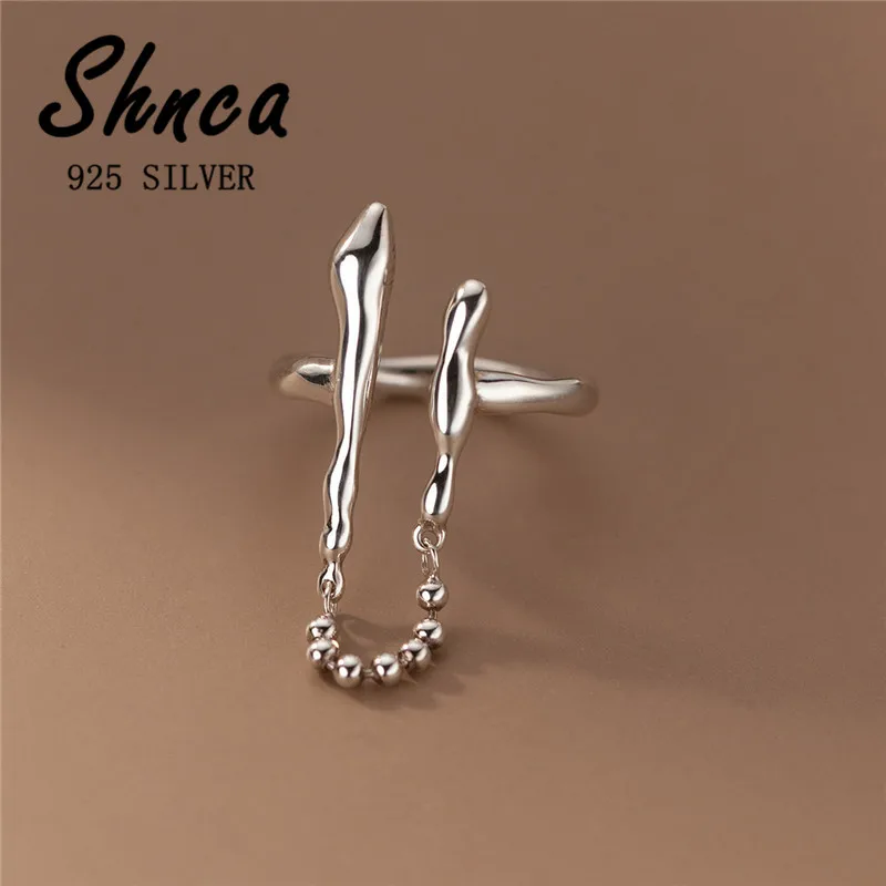 

Огромные новые открытые серебряные геометрические кольца в стиле панк с бусинами в виде цепочки для женщин и девушек, ювелирные изделия из ...