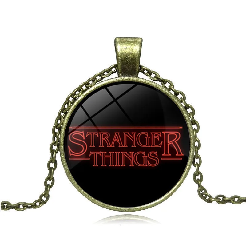 

Stranger Things Necklace Women Vintage Sweater Chain Round Transparent Glass Gem Hard Necklace Pendant Personality Gothic Jewelr
