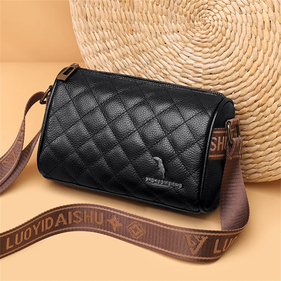 

Genuine Leather Cowhide Handbags Crossbody Shoulder Bags for Women 2023 Ladies Luxury Designer Handbags Wide Strap Sac A Main