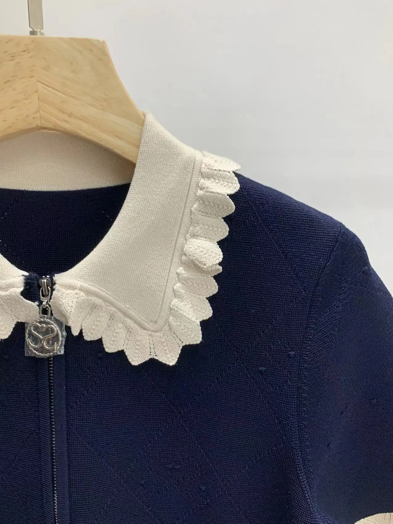 

Women's Stitching Polo Collar Half Zipper Robe Slim Waist Short Sleeve Knitted Mini Dress