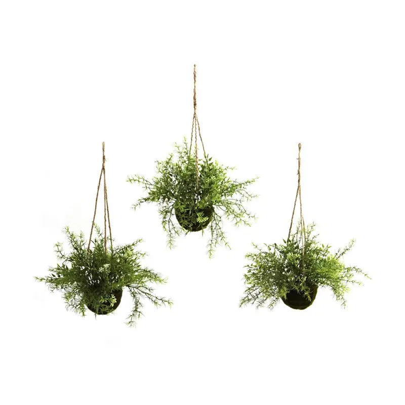 

9" Mini Ruscus, Sedum & Sprengeri Green Plastic Artificial Plants in Hanging Basket (3 Pieces)