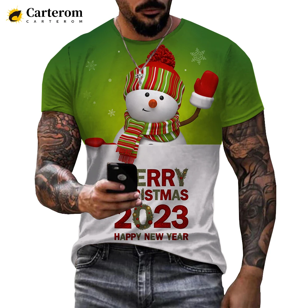 

2023 New Christmas Men's T-shirt 3D Print Short Sleeve Casual T Shirt For Men Oversized Tee Shirt Man Funny Xmas Clothing Tops