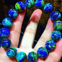 genuine natural blue malachite azurite bracelet 13mm stretch round beads jewelry gemstone chrysocolla rare women men aaaaaa
