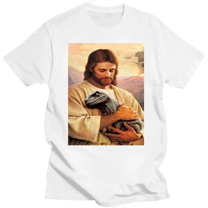 Футболка мужская хлопковая модная тенниска с изображением Иисуса Раптора