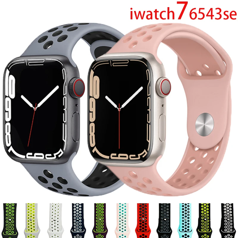 Ремешок силиконовый для Apple Watch band 44 мм 40 38 42 41 45 спортивный браслет наручных часов