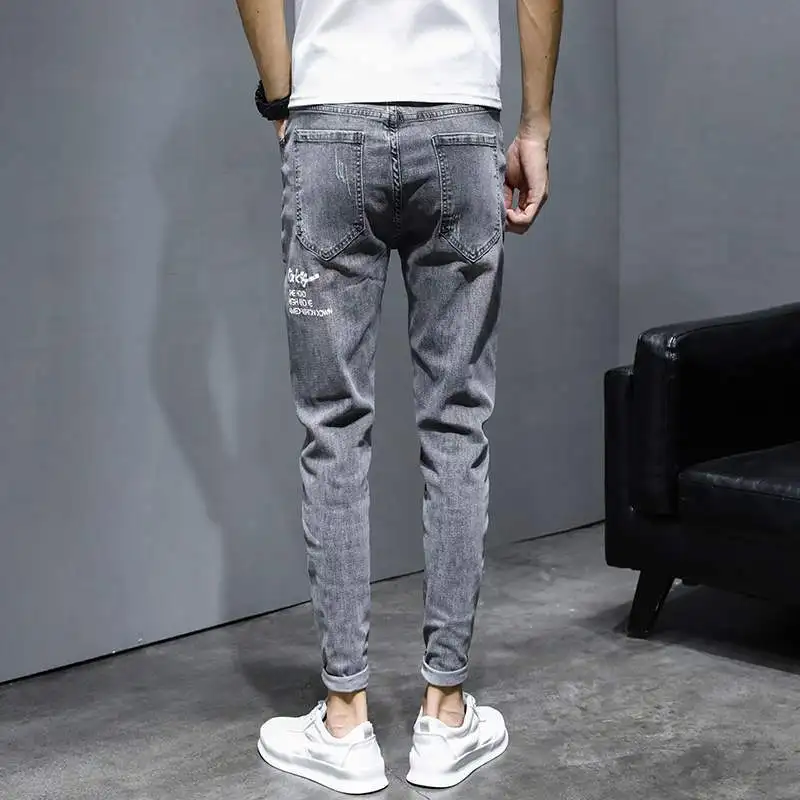 Jeans Summer Slim Small Feet Trend Casual Ninth Pants Versatile Men's Trousers denim jeans  skinny jeans men  mens jeans