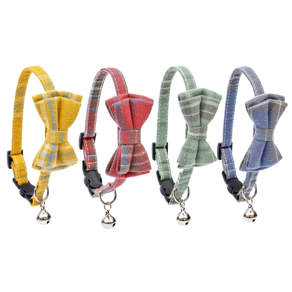 

Cat Collar Birthday Party Classic Buffalo Safety Buckle Breakaway with Cute Bow Tie and Bell Accessory for Kitten Adjustable Pet