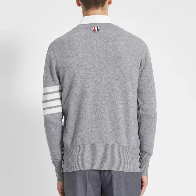 TB THOM Men's Classic Cotton Sweater Fashion Brand Crew Neck Soft Touch Tops Korean Style Solid Color Casual Sweaters for Men