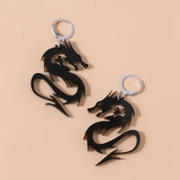 chinese style metal arcylic dragon earrings punk cool gold silver color mirror surface animal drop earrings for women jewelry