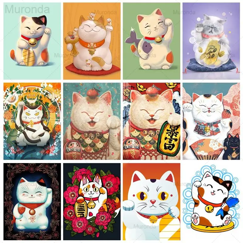

Japanese Style Cute Cartoon Lucky Cat Diamond Painting Cross Stitch Kit Diamond Embroidery Picture Of Rhinestone Home Decor Gift