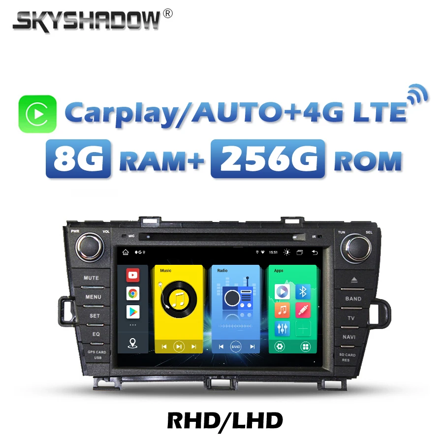 

4G SIM 1280*720 IPS Carplay Auto Android 13.0 8G +256G Car DVD Player WIFI RDS Radio Bluetooth GPS For Toyota Prius 2009-2013